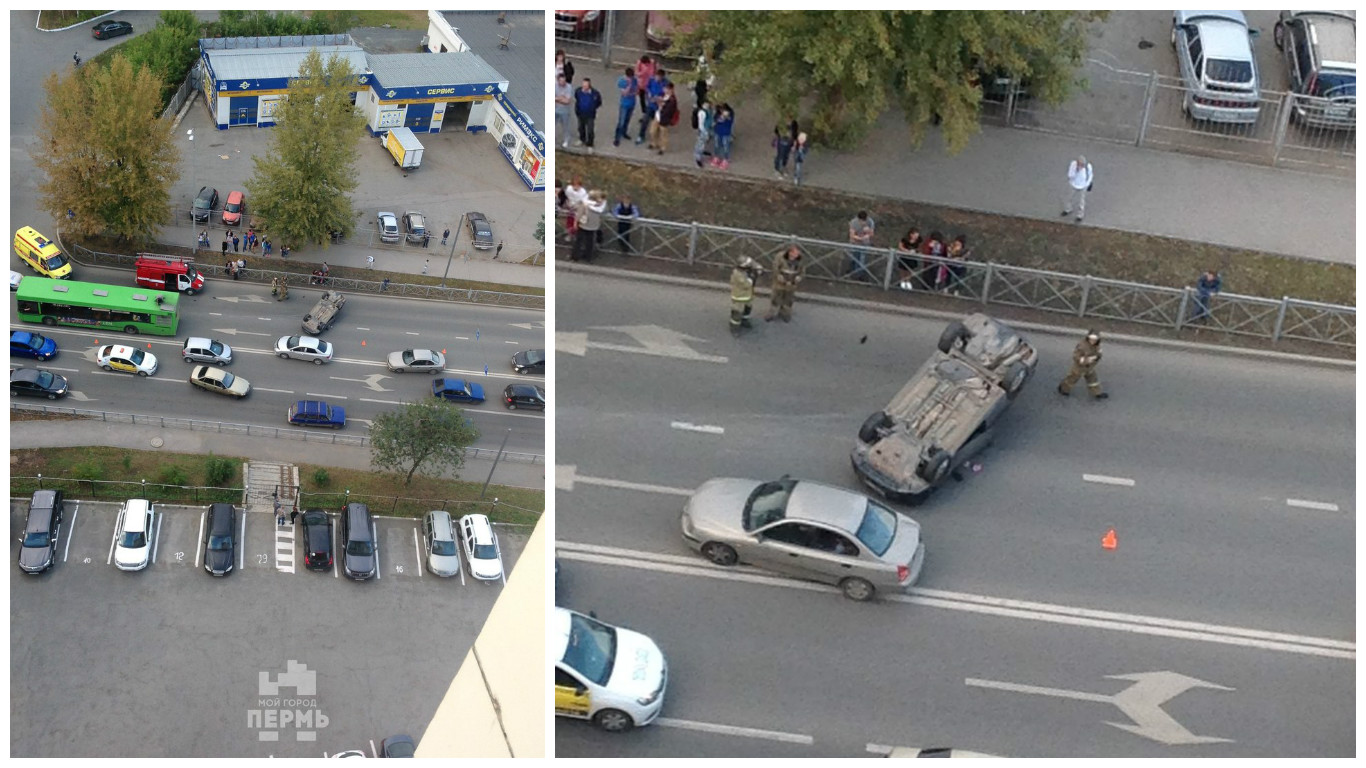 В Перми в результате ДТП автомобиль перевернулся на крышу