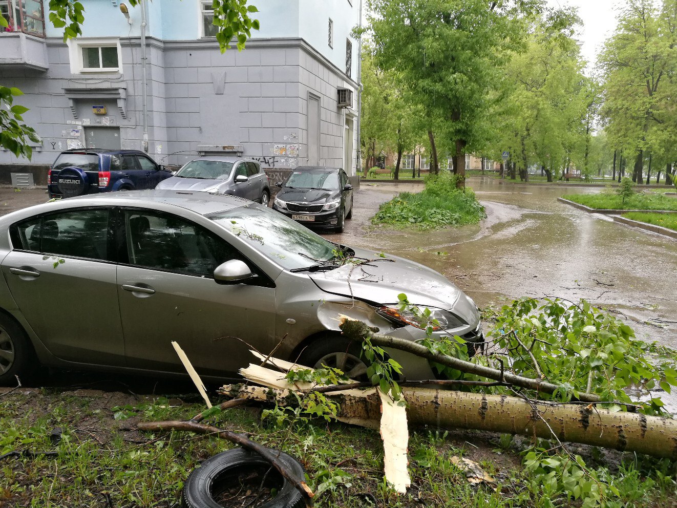 В Перми ураганный ветер повалил деревья и сорвал крышу с театра