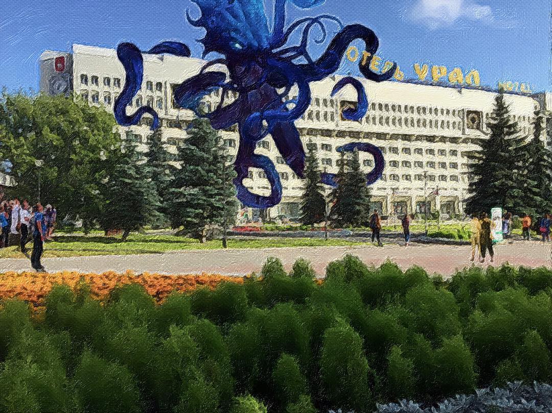 На картинах пермского художника НЛО садится на здание Заксобрания, а в Каме плавает Лох-несское чудовище