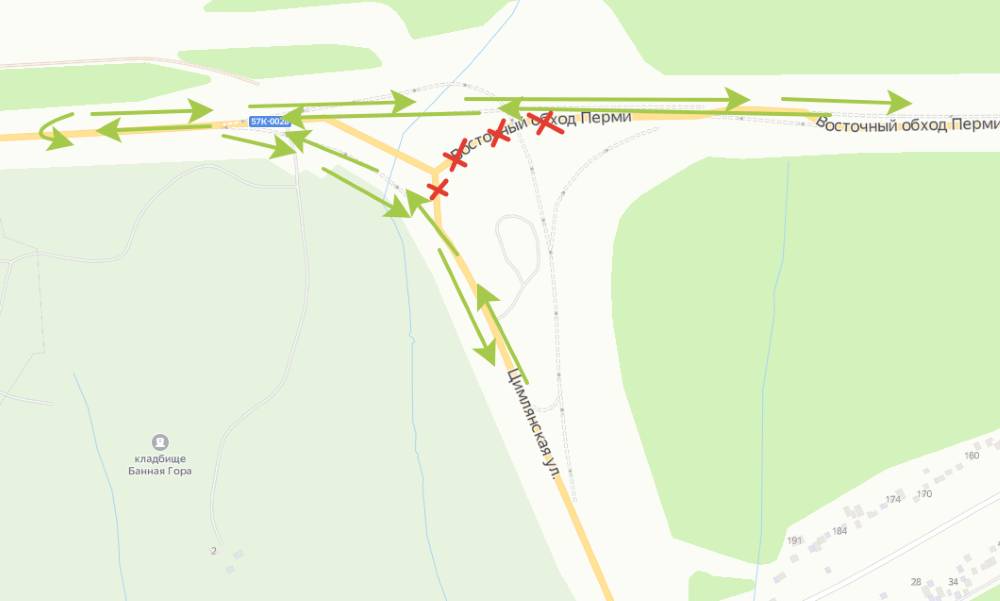 В районе Восточного обхода на подъезде к Чусовскому мосту изменилась схема движения
