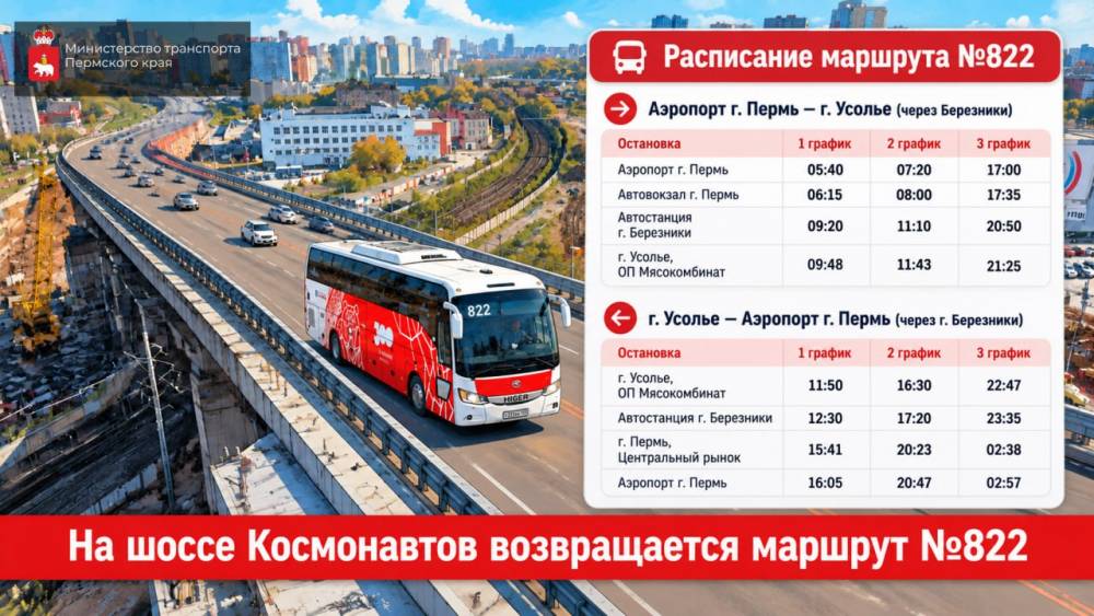 На шоссе Космонавтов возвращается межмуниципальный автобус до Усолья