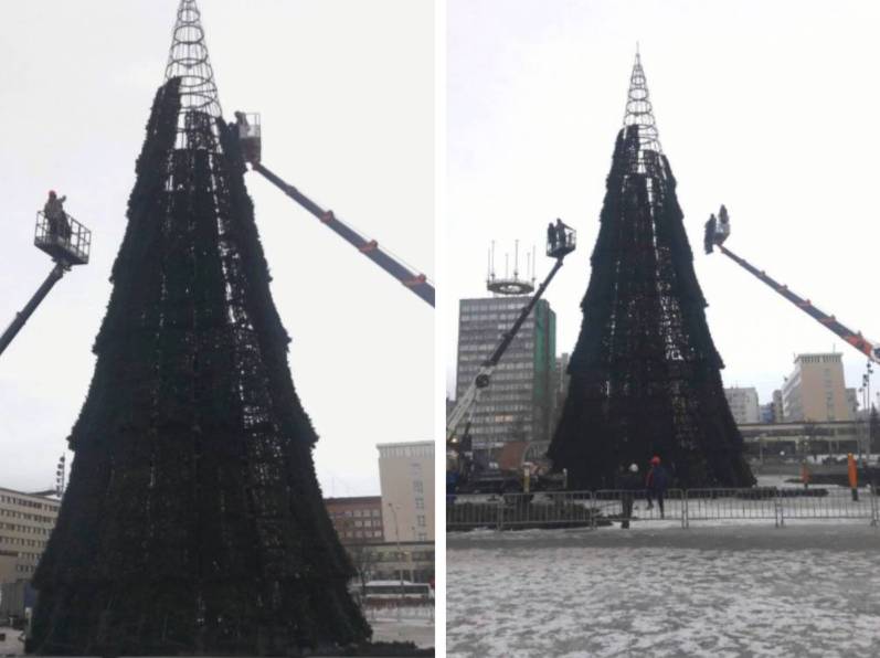 В Перми на эспланаде завершают сборку каркаса новогодней ели