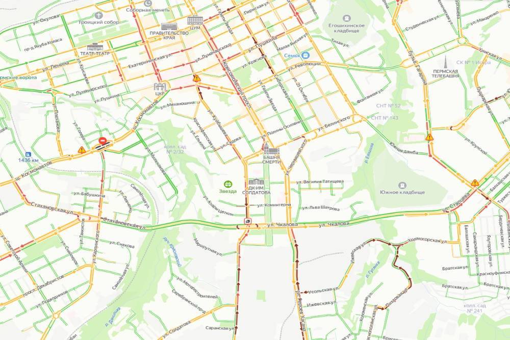 Пермь снова стоит в девятибалльных пробках