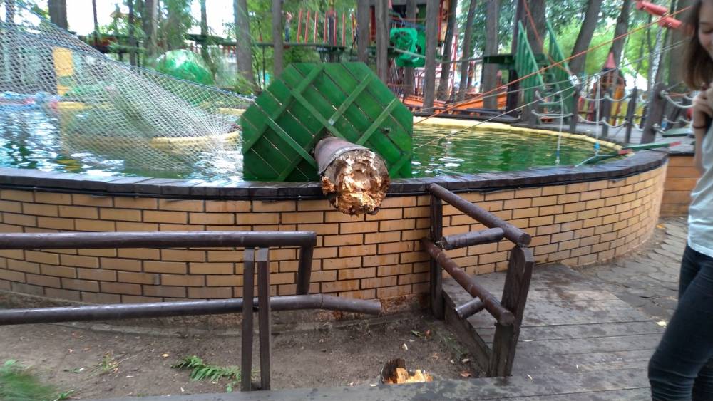 В Парке Горького на аттракционе «Веревочный парк» рухнул столб