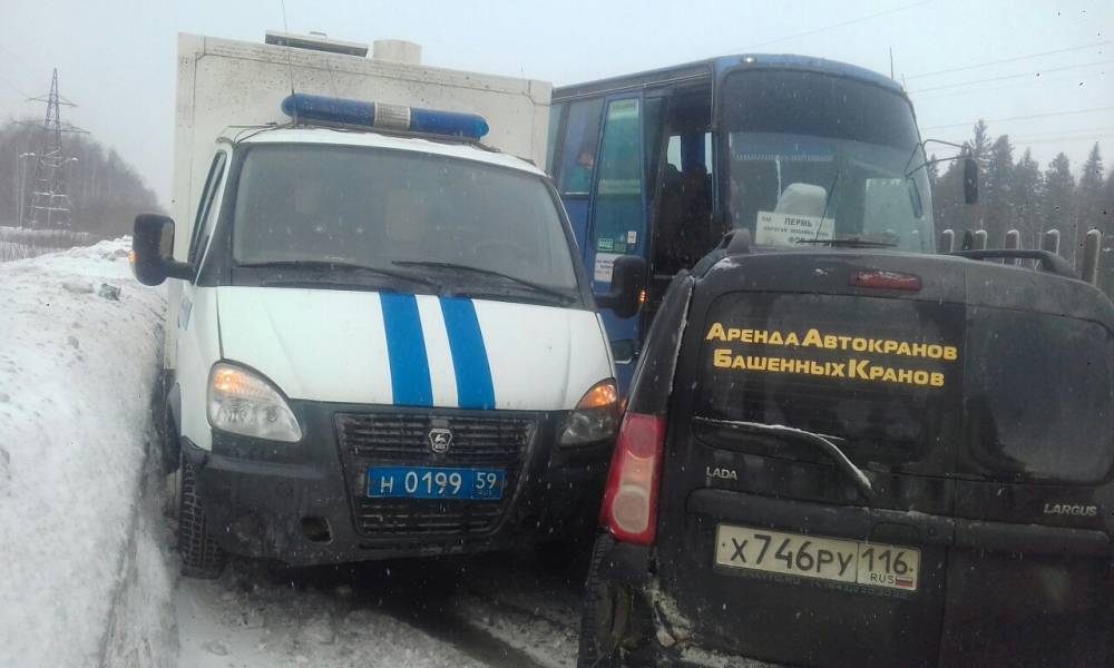​Тройной удар: в Пермском крае столкнулись автобус, газель и такси