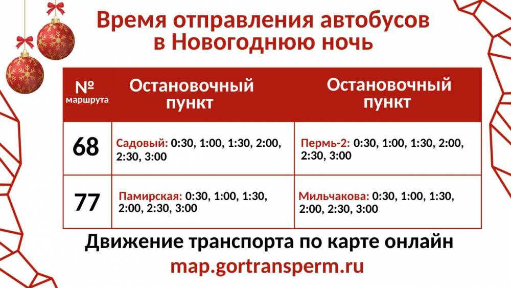 Общественный транспорт Перми отправится в ночные рейсы в Новый год