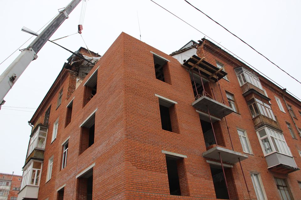 ​Строители восстановили четыре этажа рухнувшего дома по ул. Куйбышева, 103 в Перми