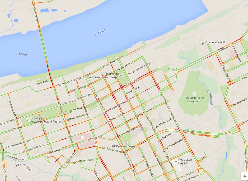 Google  расширит информацию о пробках в Перми на своих картах